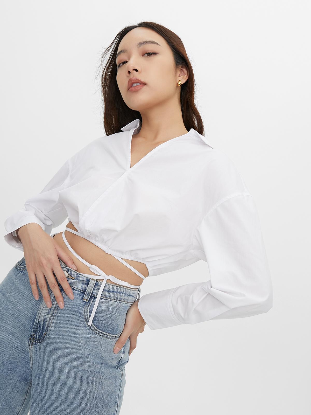 Long Sleeve Crop Top - White