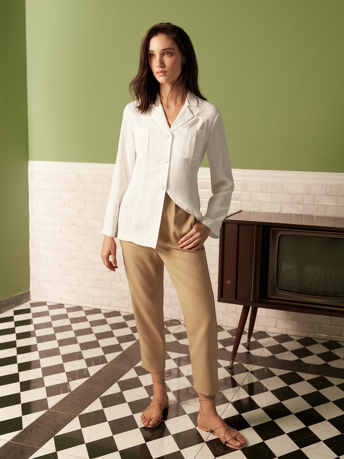 Double Button Cropped Trousers - Brown