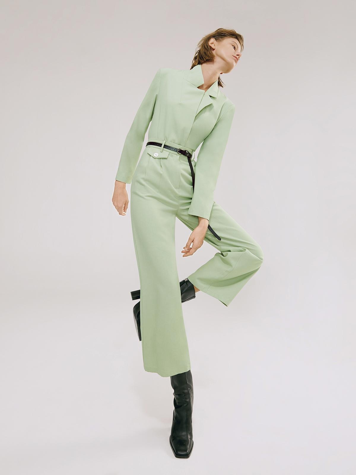 Wide Leg One Button Pants - Mint
