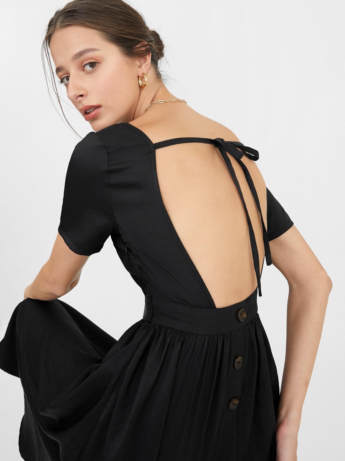Square Neck Open Back Dress - Black