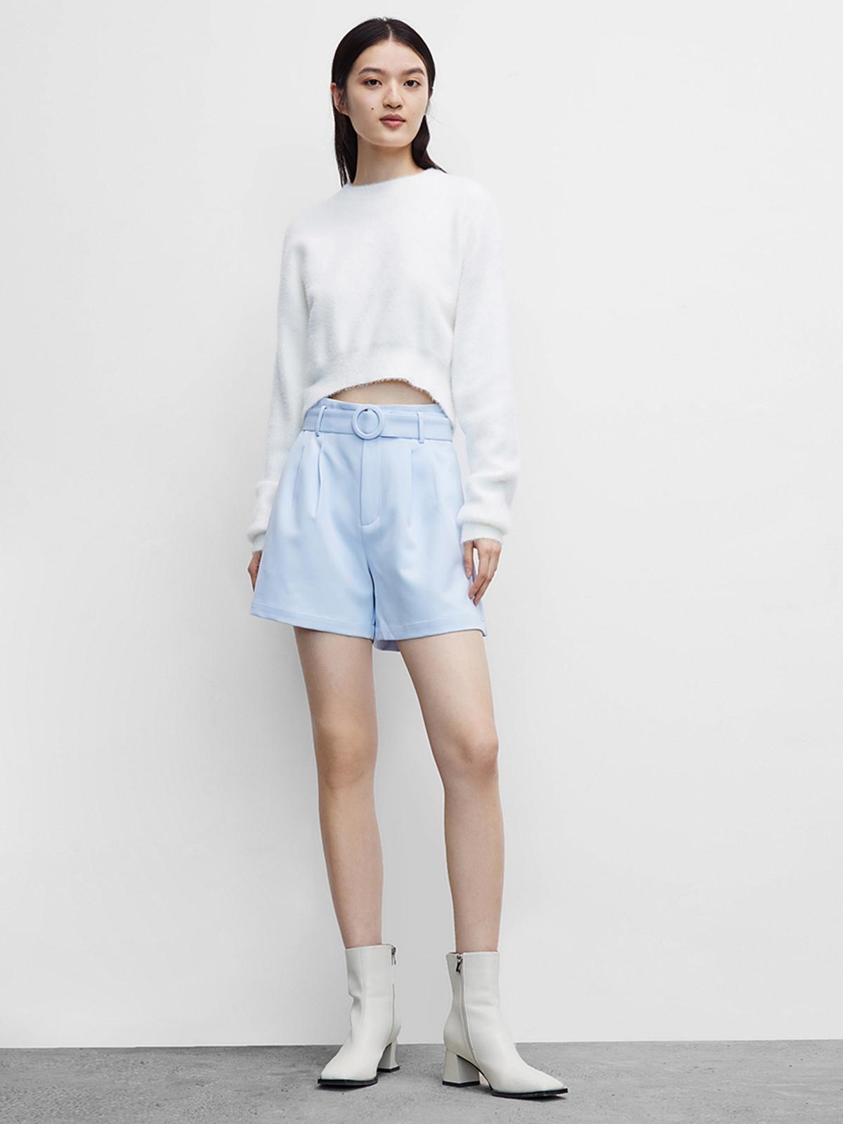 Belt High Waist Shorts - Blue