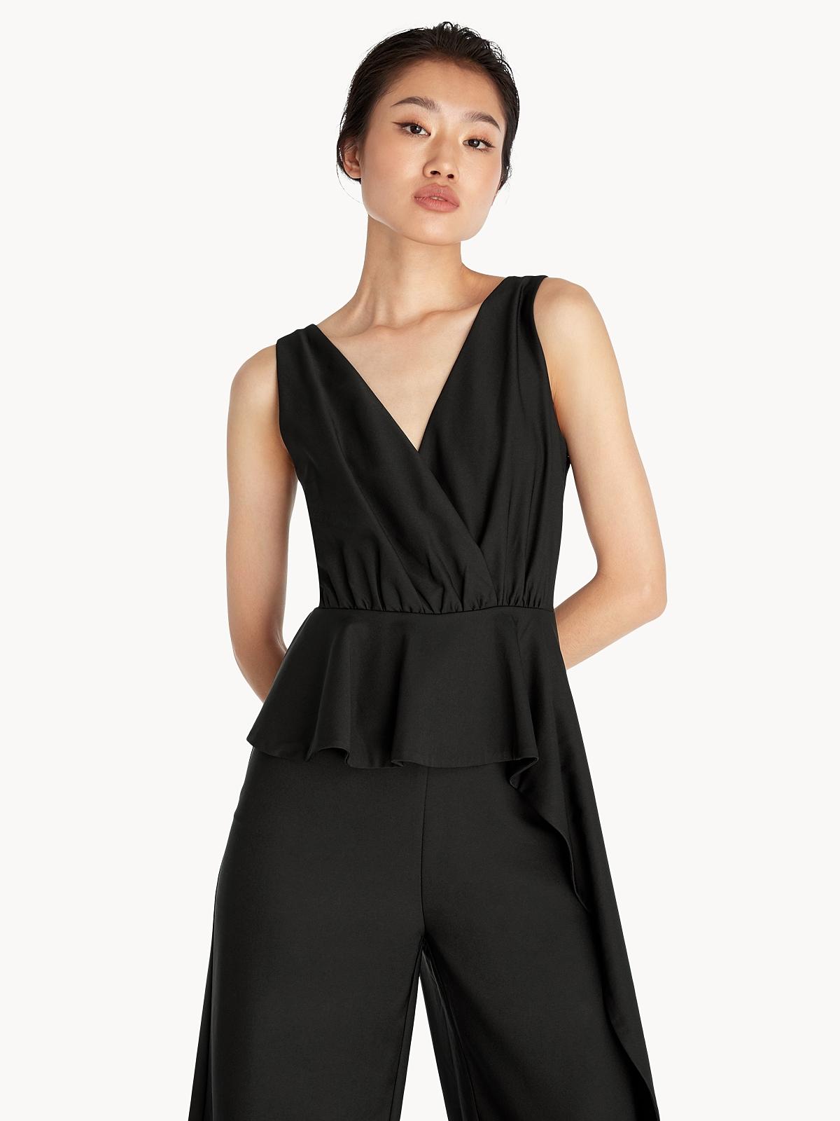 Side Drape Sleeveless Jumpsuit - Black