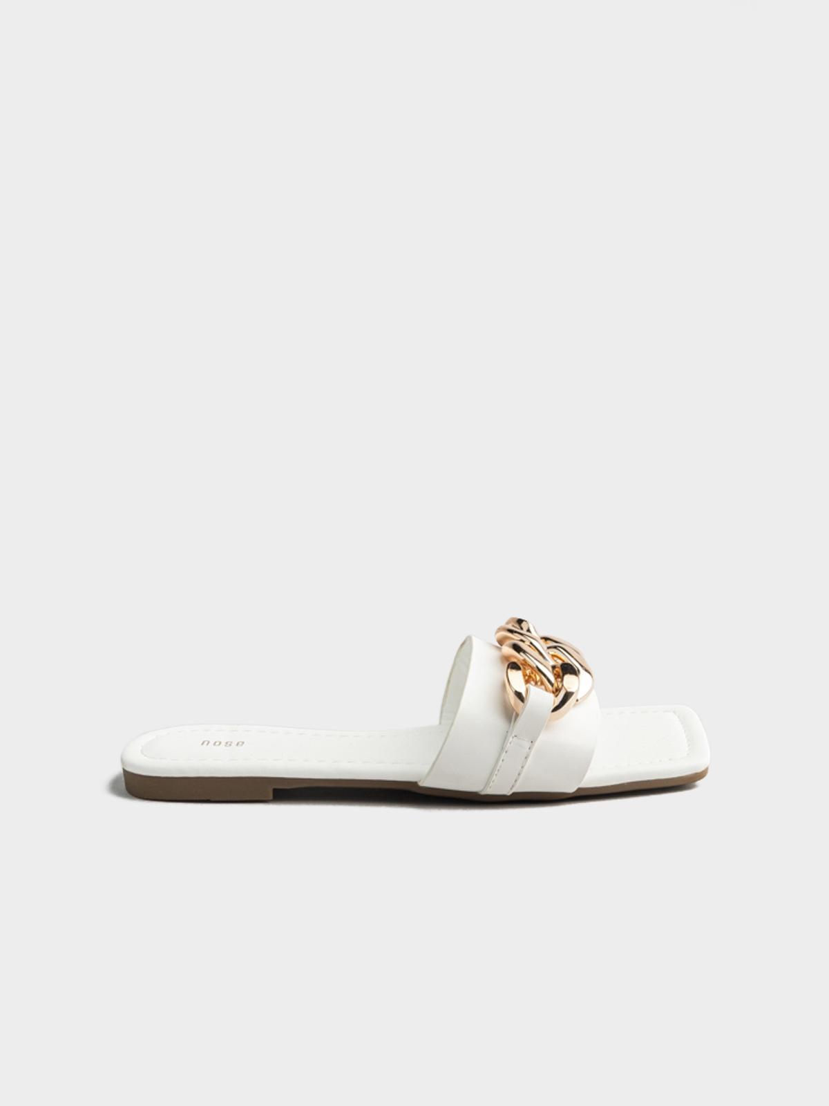 Cara Chain Embellished Flat Slides - White