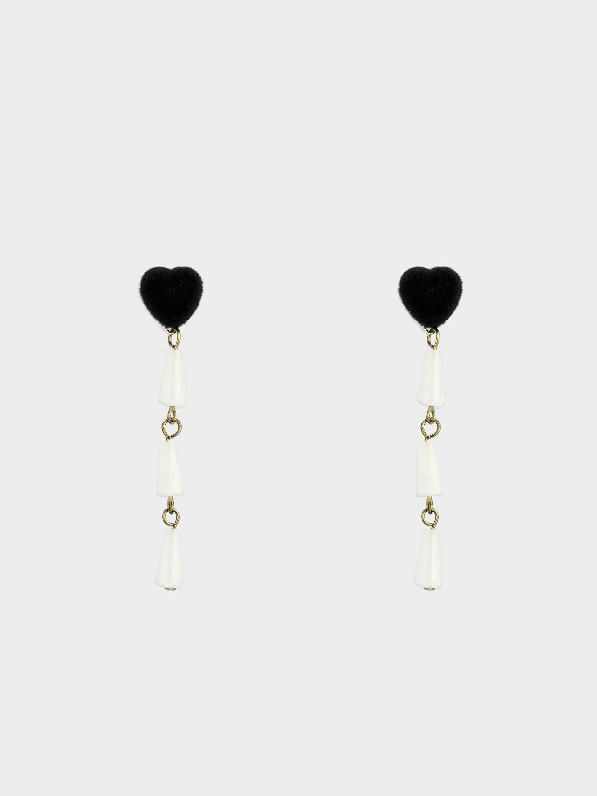 Heart Shaped Tier Drop Earrings - Black