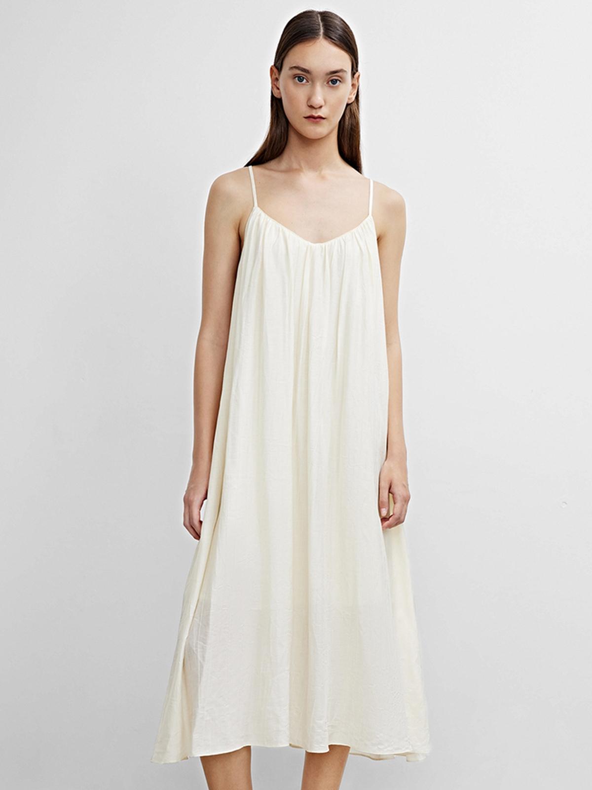 Sleeveless V- Neckline Midi Dress - Ivory