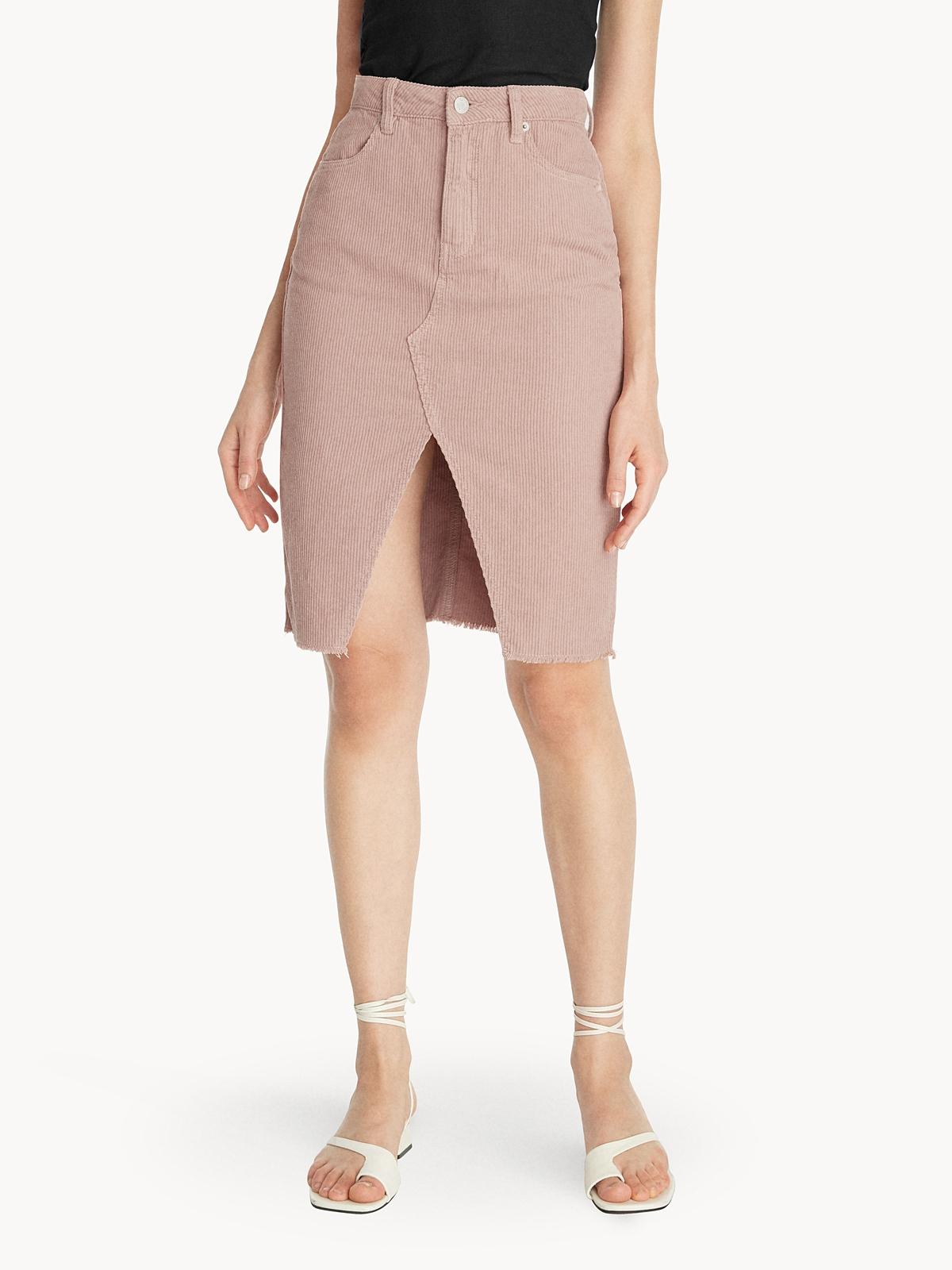 Corduroy Front Slit Skirt - Pink