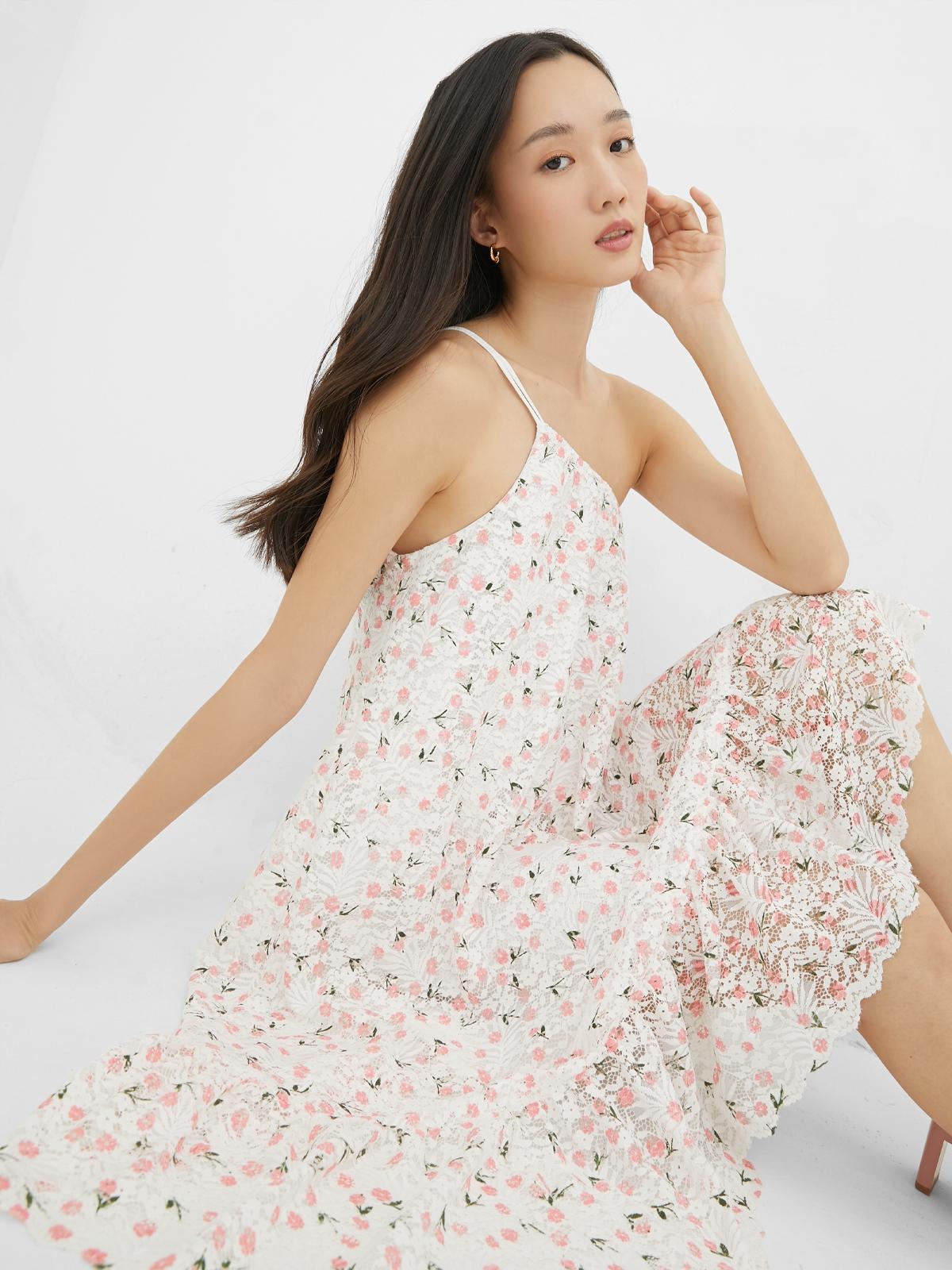 One Shoulder Floral Mini Dress - Pink