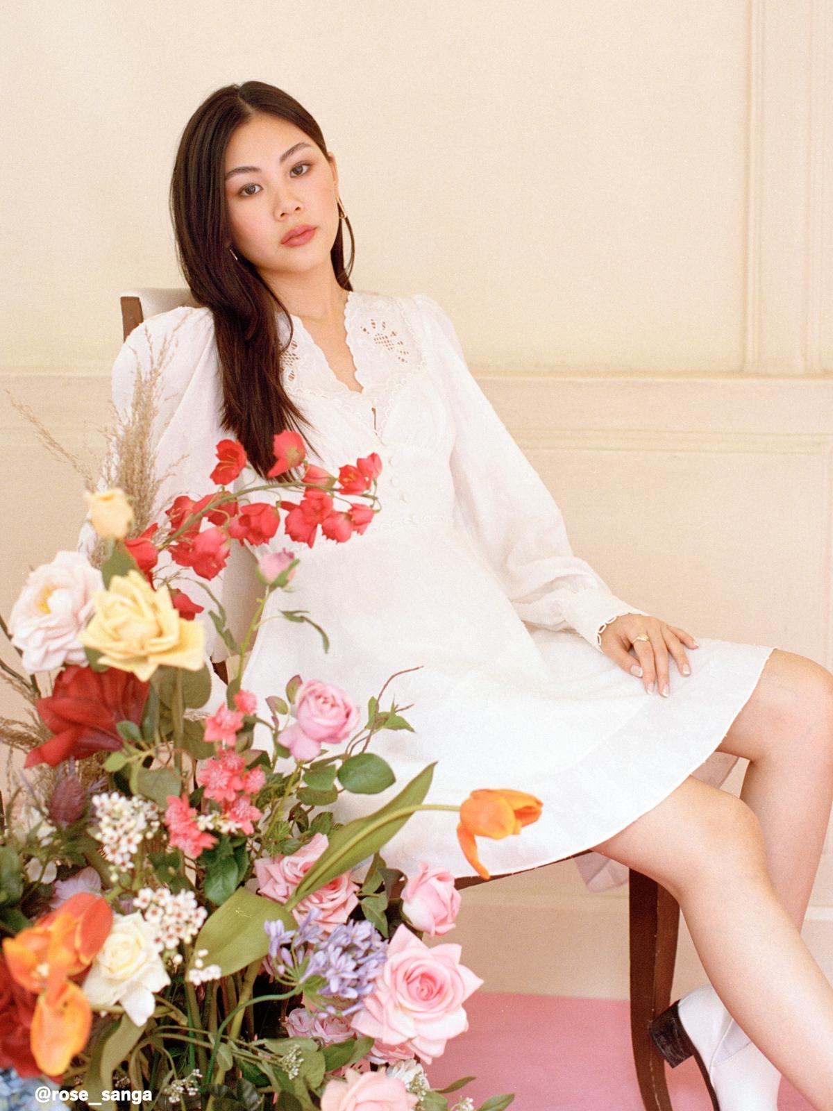 Mini Slash Neck Lace Dress - White