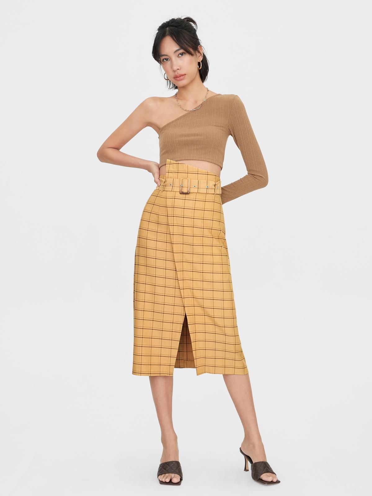 Plaid Single Slit Skirt - Cream