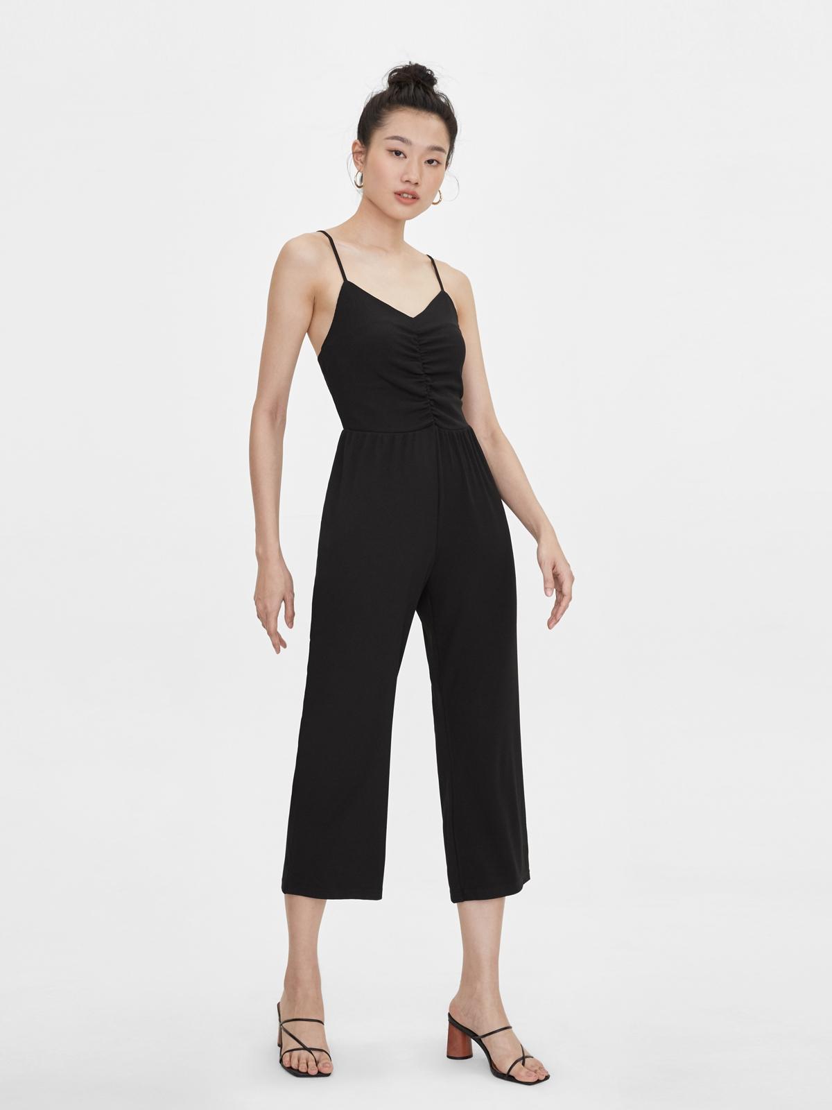 Rib Ruched Jumpsuit - Black