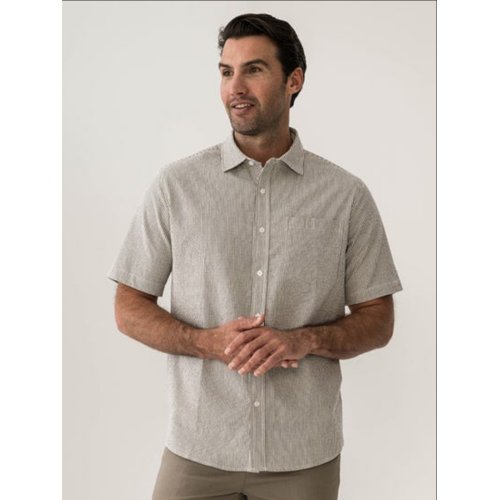 Mens Short Sleeve Seer Sucker Vertical Stripe Shirt Charcoal