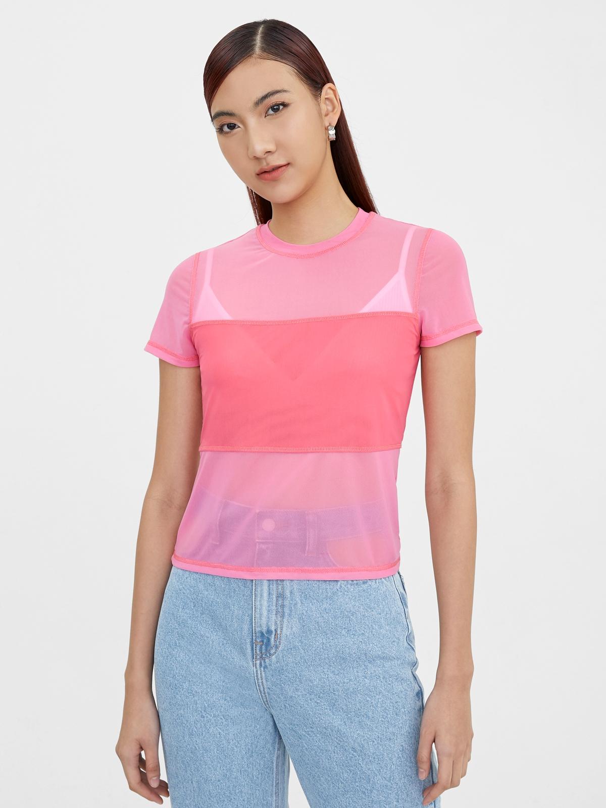 Two Tone Sheer Tee - Pink