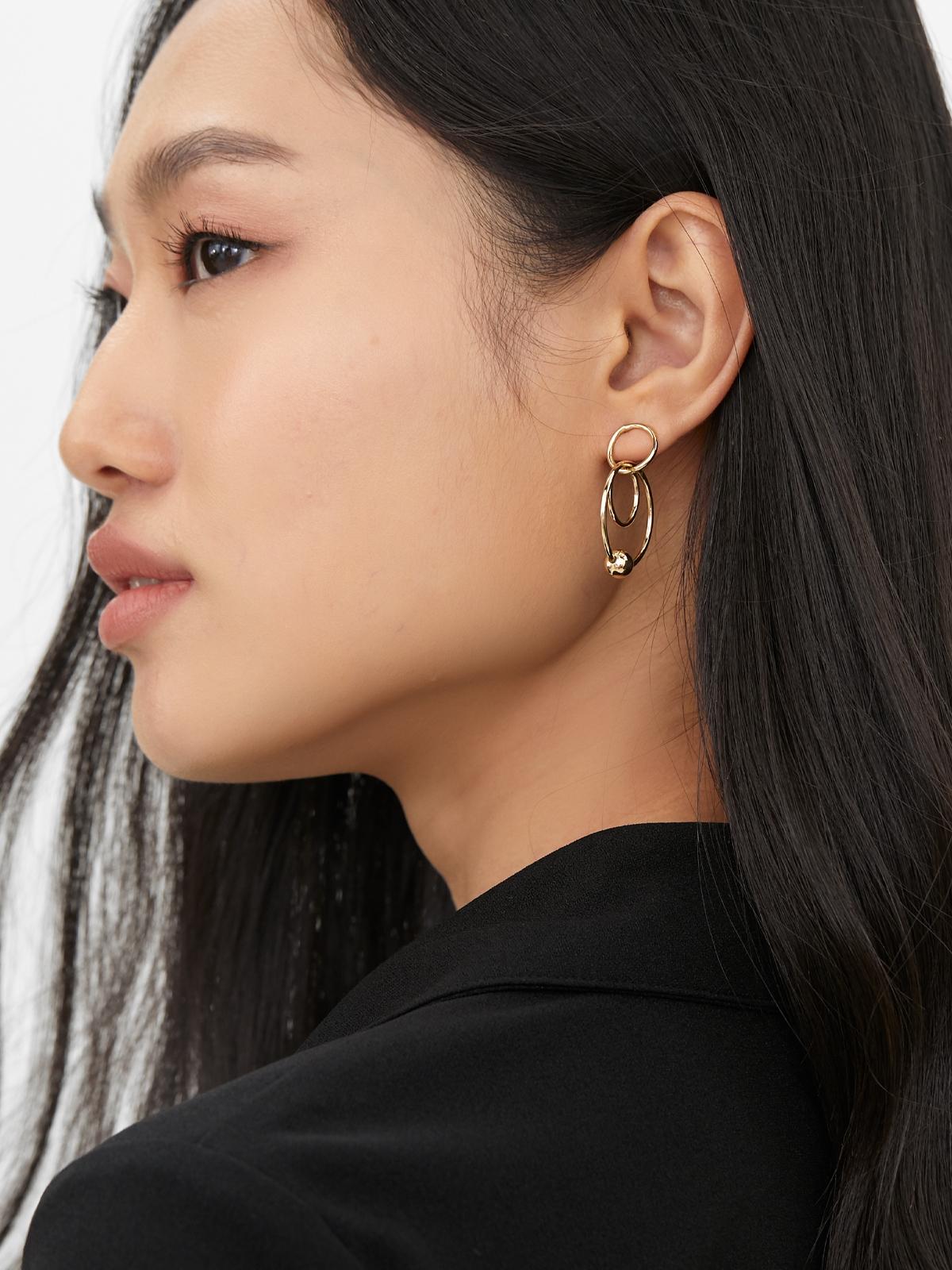 Double Circular Drop Earrings - Gold