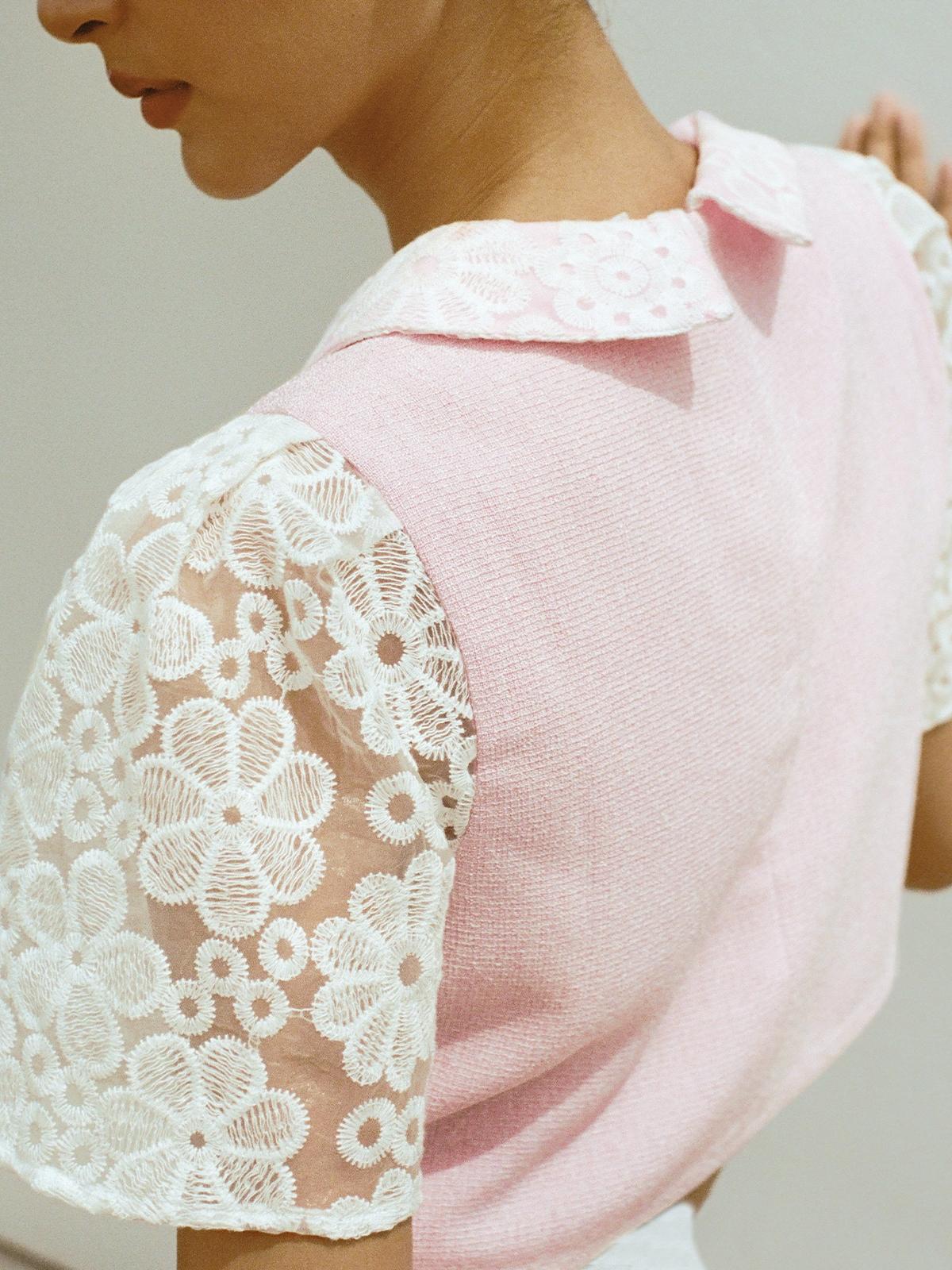 Crop Collared Top - Pink