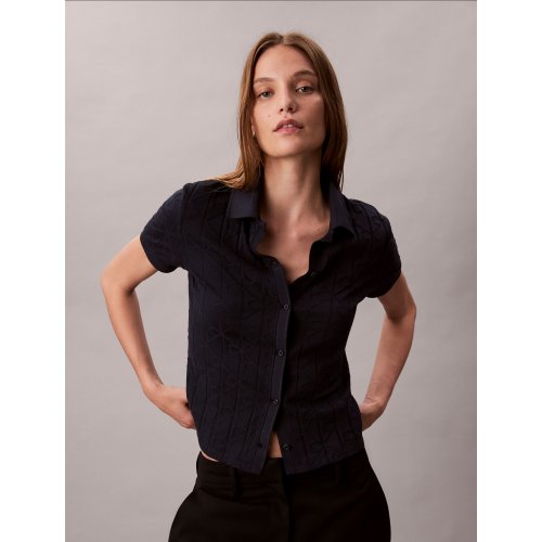 Allover Monogram Logo Jacquard Polo Top