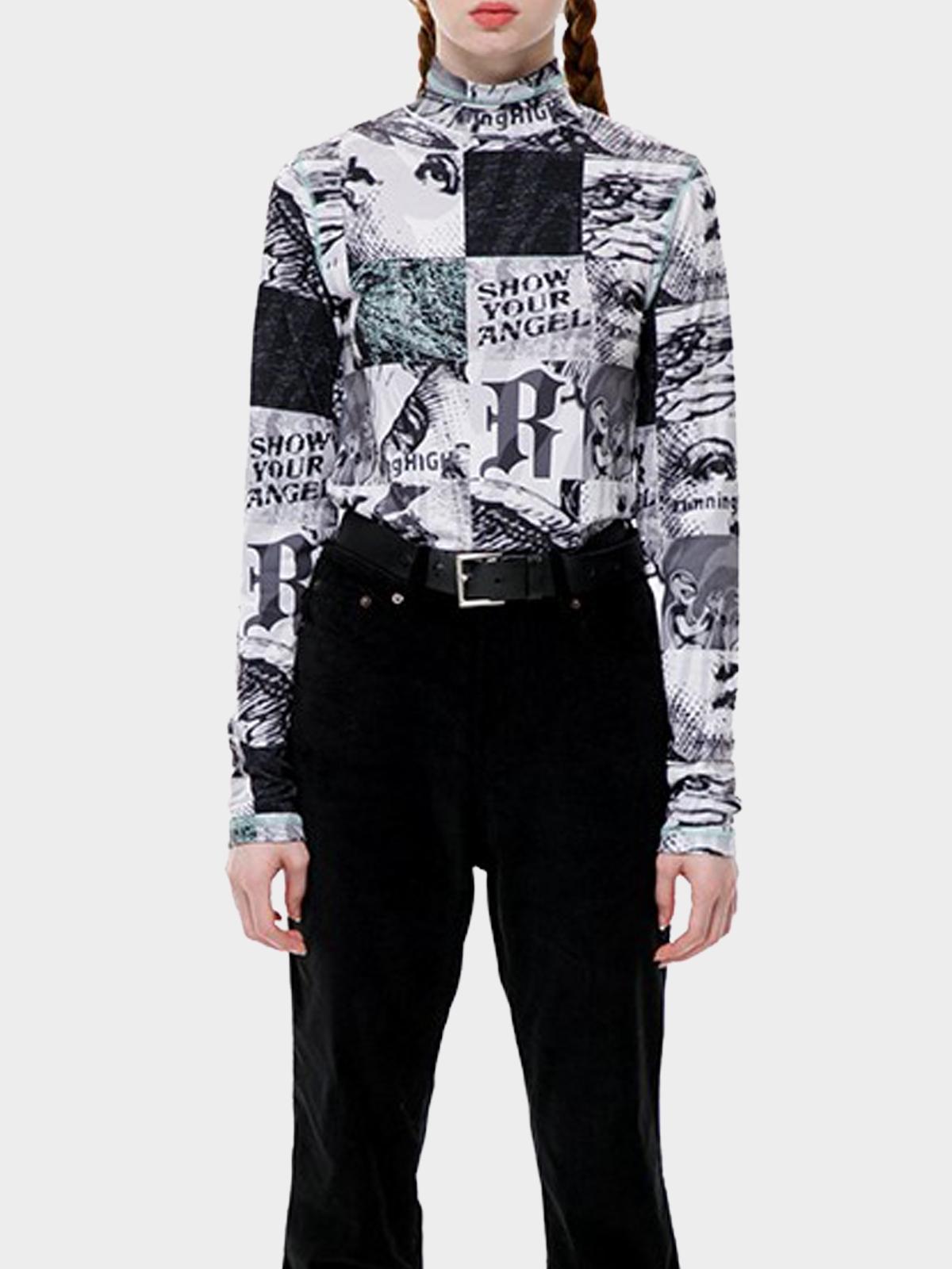 Running High x Archive Printing Mock Neck Slim Top - Black Running High x Archive Printing Mock Neck Slim Top - Black