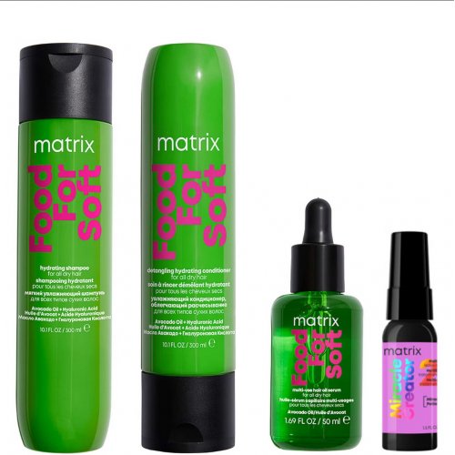 Matrix Food for Soft Hydrating Shampoo 300ml, Conditioner 300ml, Multi-Use Hair Oil Serum 50ml and Mini Miracle Creator 20 45ml 