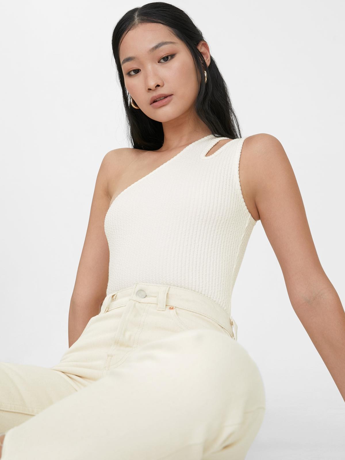 One Shoulder Ribbed Bodysuit - White