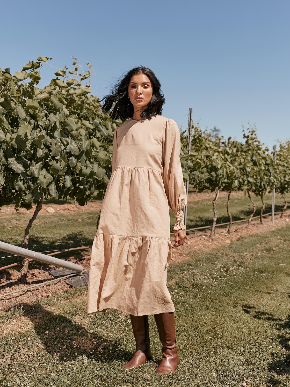 Lucinne Midi Dress - Beige