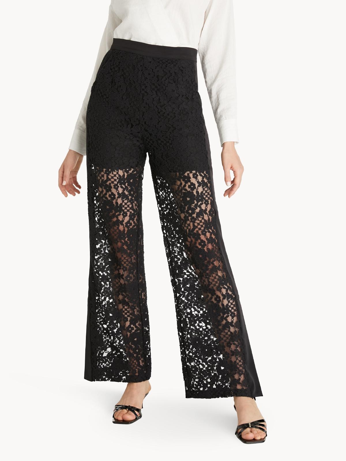 Side Slit Lace Pants - Black