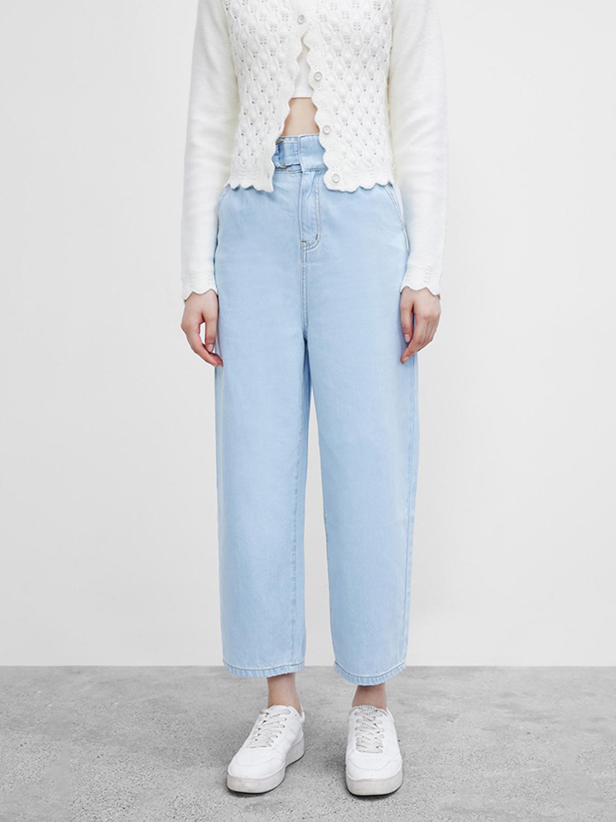 High Waisted Crop Jeans - Blue