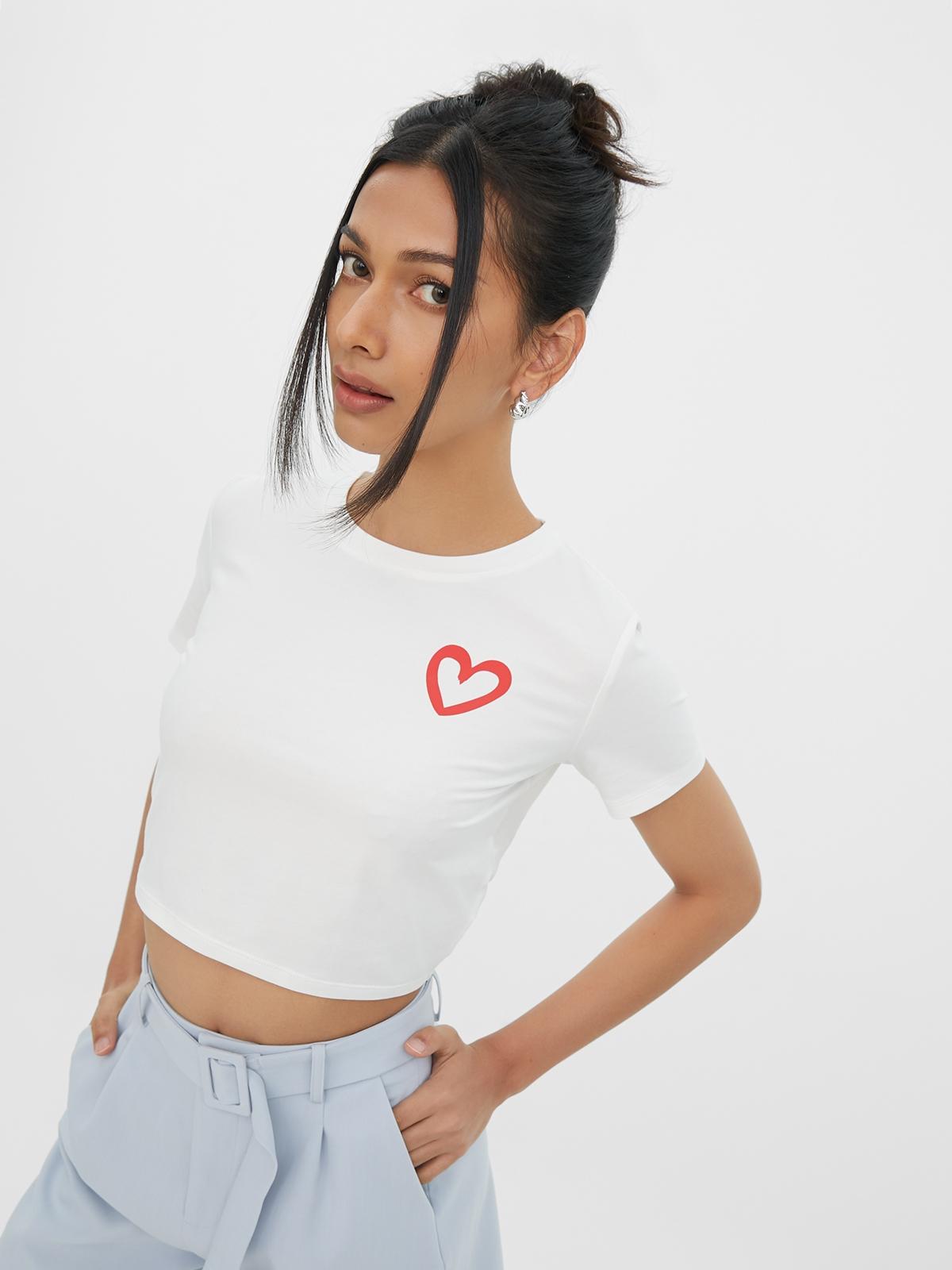Graphic Print Tie Back Cropped T-shirt - White