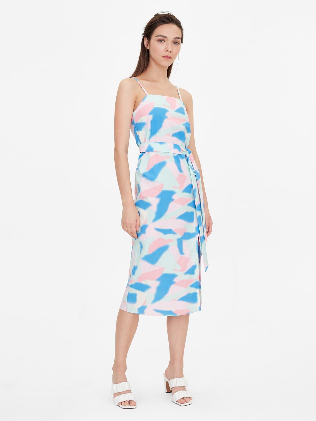 Abstract Print Side Slit Dress - Mint