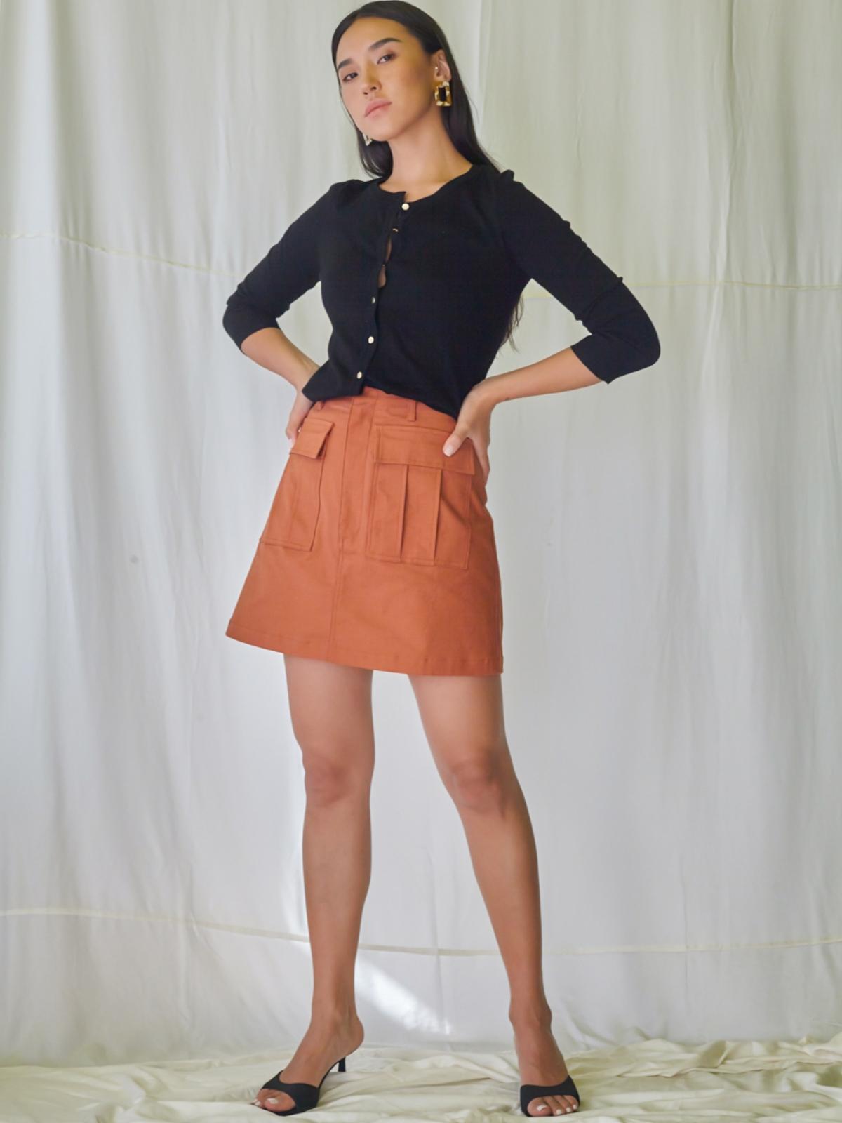 Short A-Line Cotton Twill Skirt - Sienna Brown
