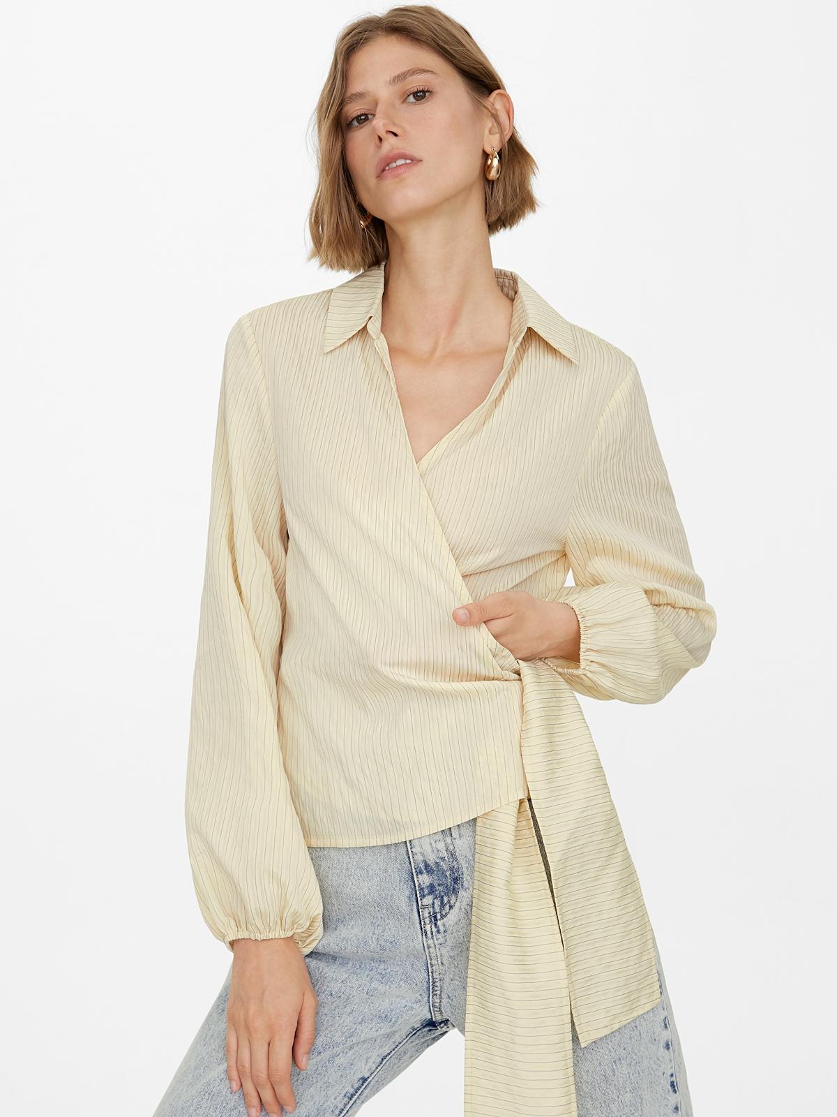Striped Wrap Blouse - Cream