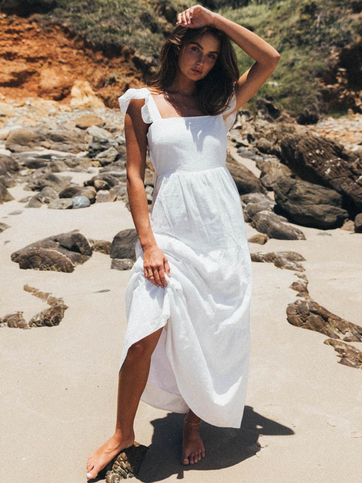 Peaches Linen Dress - White