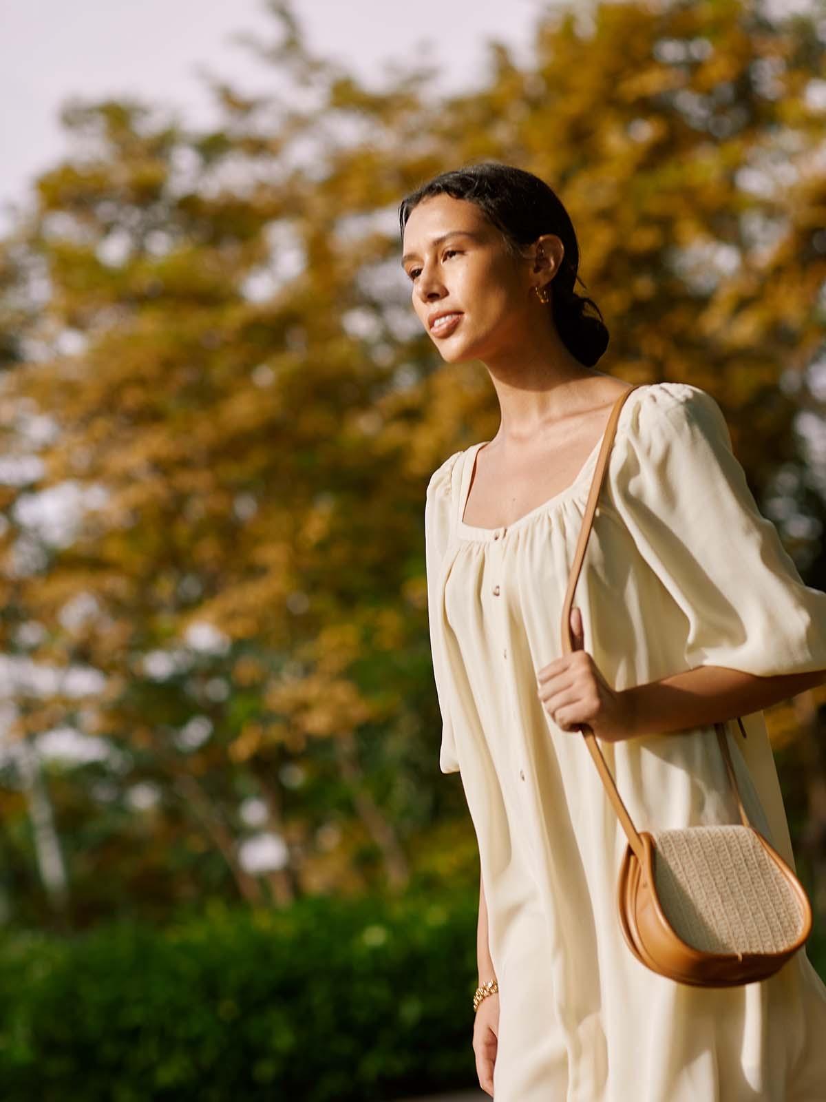 Sustainable Loose Button Up Mini Dress - Beige