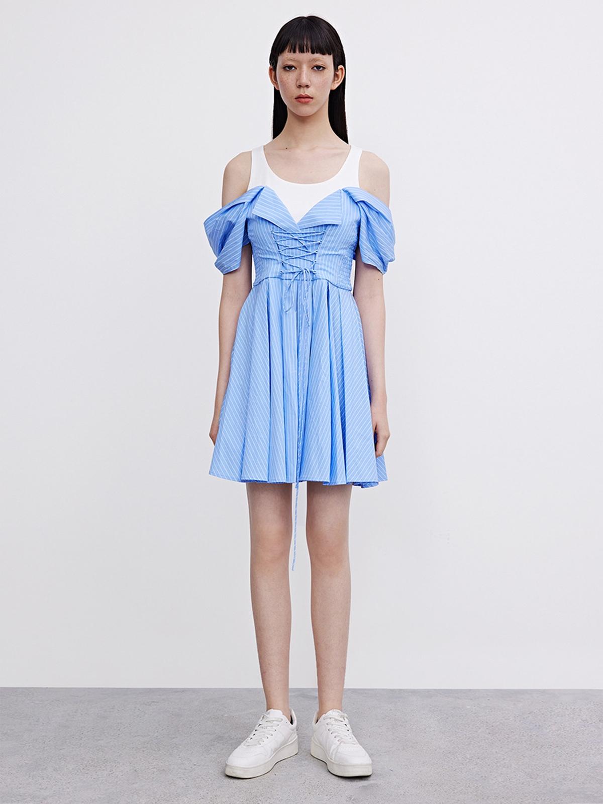 Corset Design Mini Dress - Light Blue