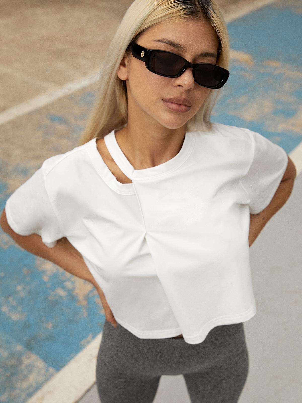 Cut Out Neck Crop Tee - White