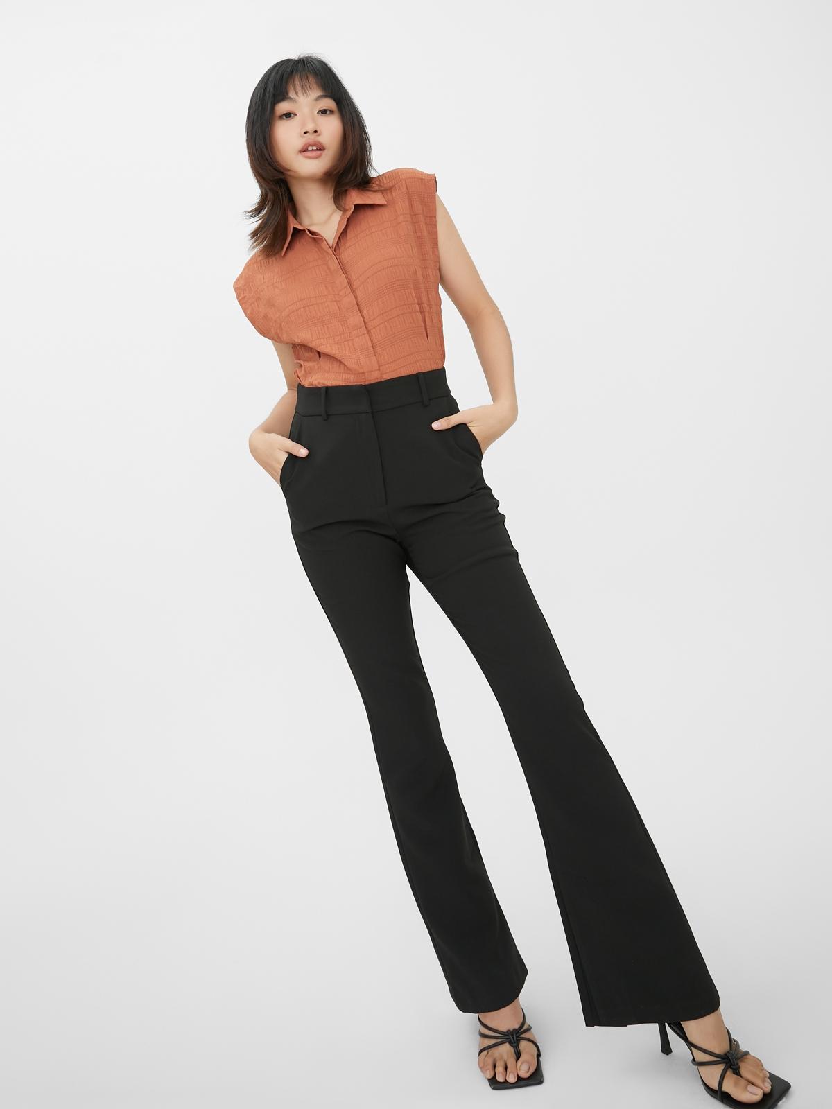 Cropped Texture Button Up Top - Brown