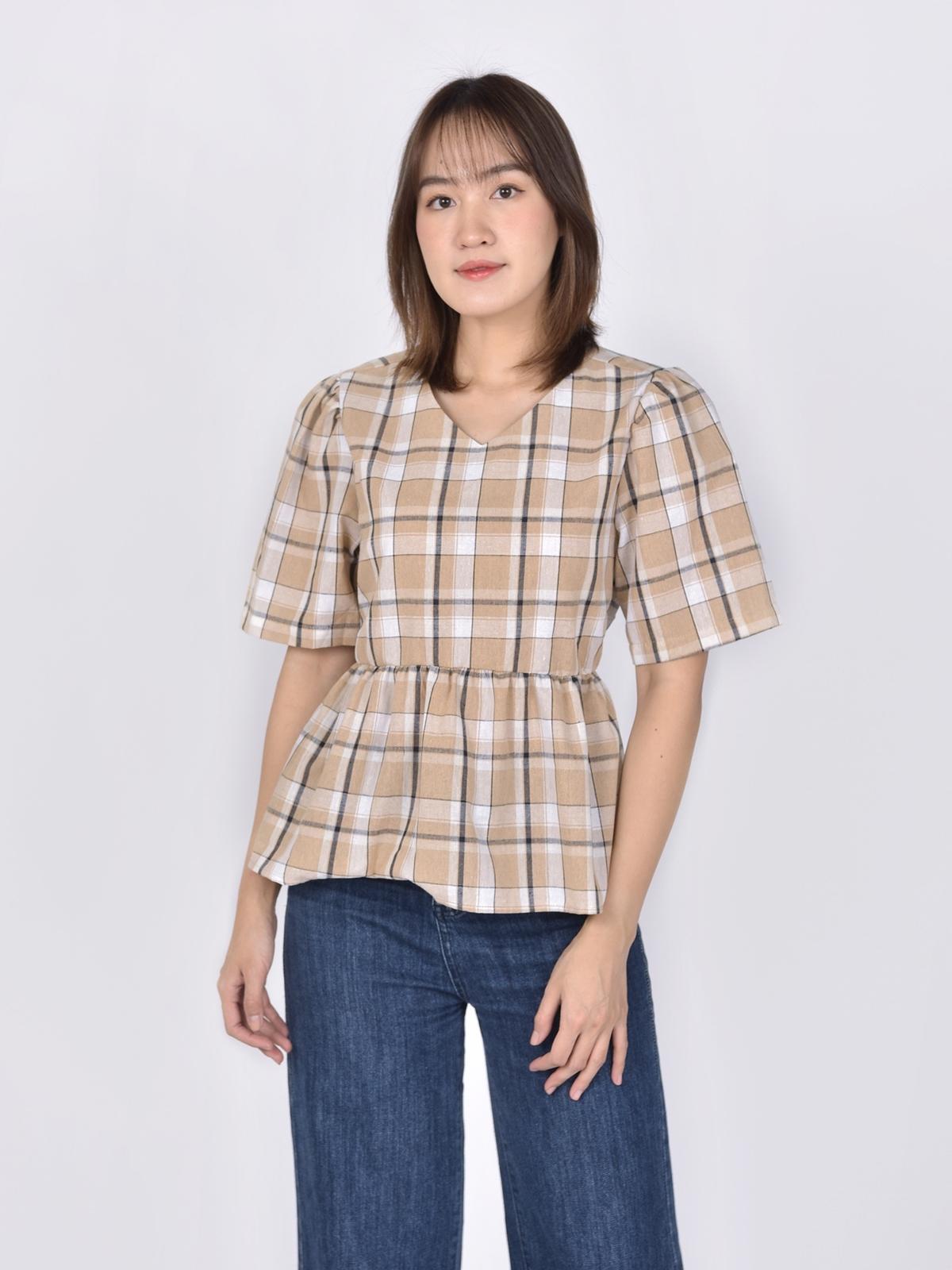 3.3 Field Trip x Check Puff Blouse - Beige
