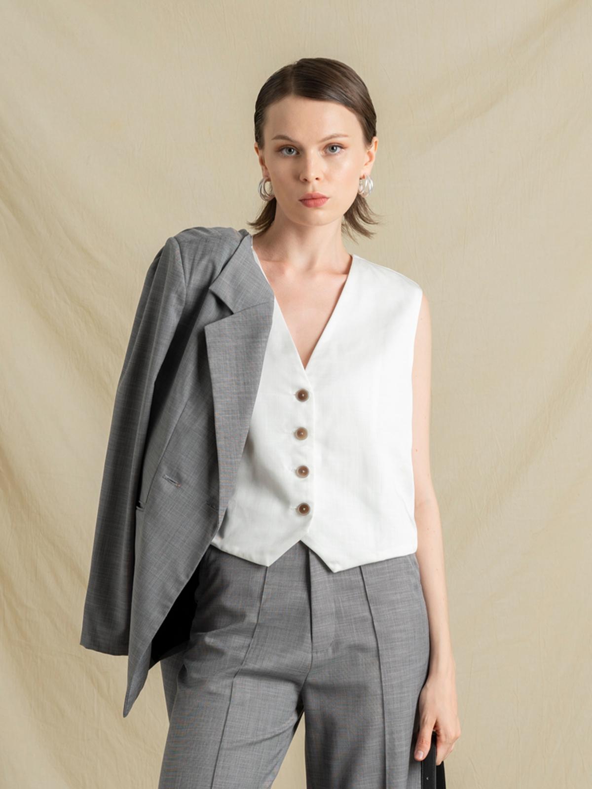 Celine Button-Up Vest - White Celine Button-Up Vest - White