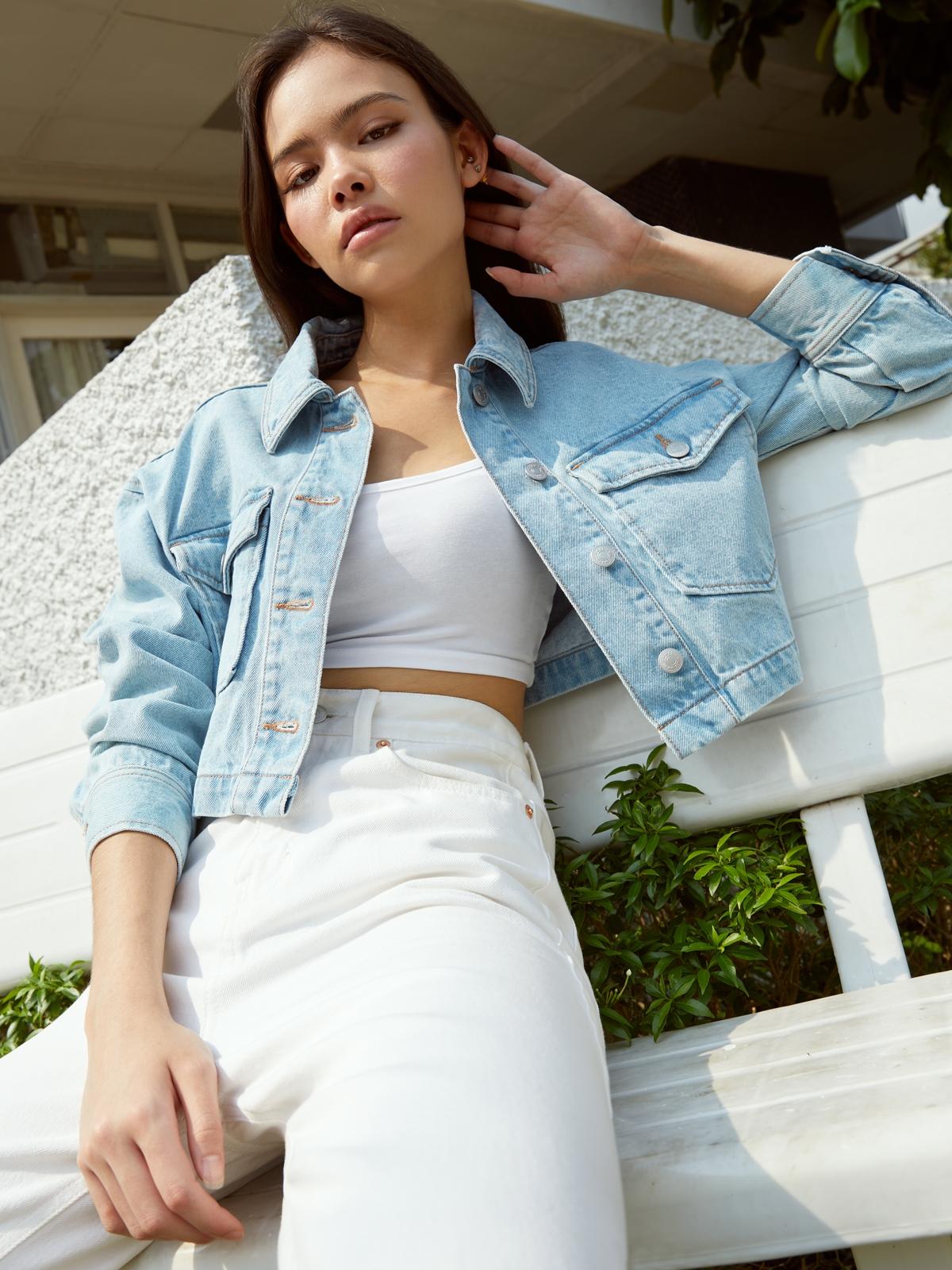 Sustainable Cropped Denim Jacket - Light Blue