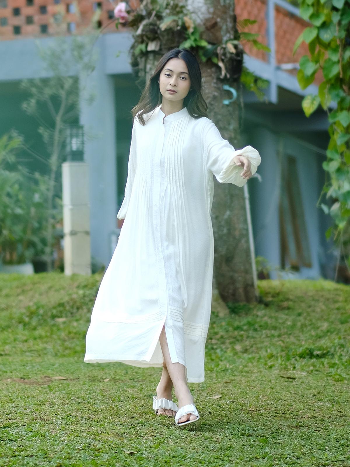 Lucy Dress Long Sleeve -  White