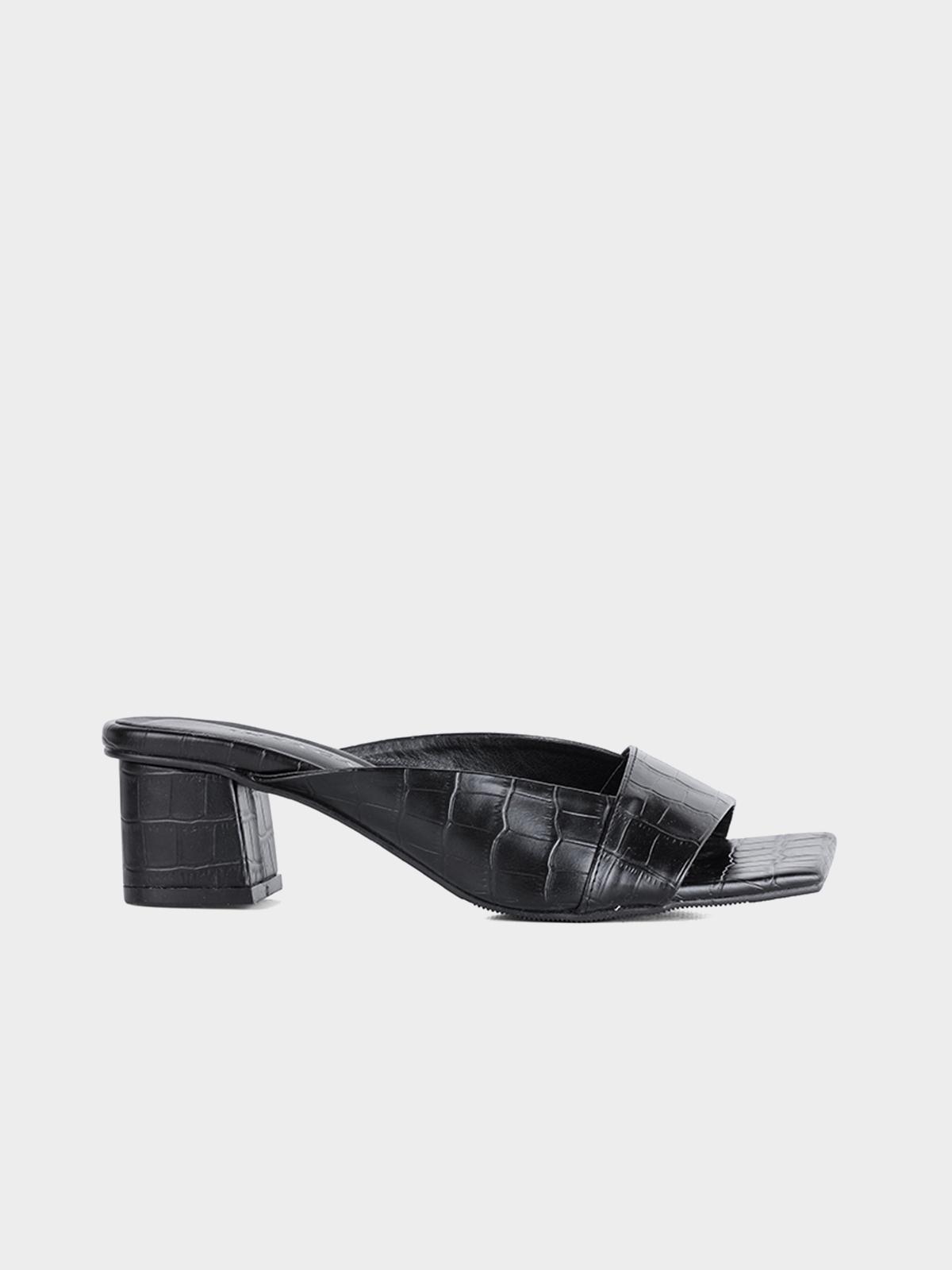 Bloom Croco Block Heels - Black