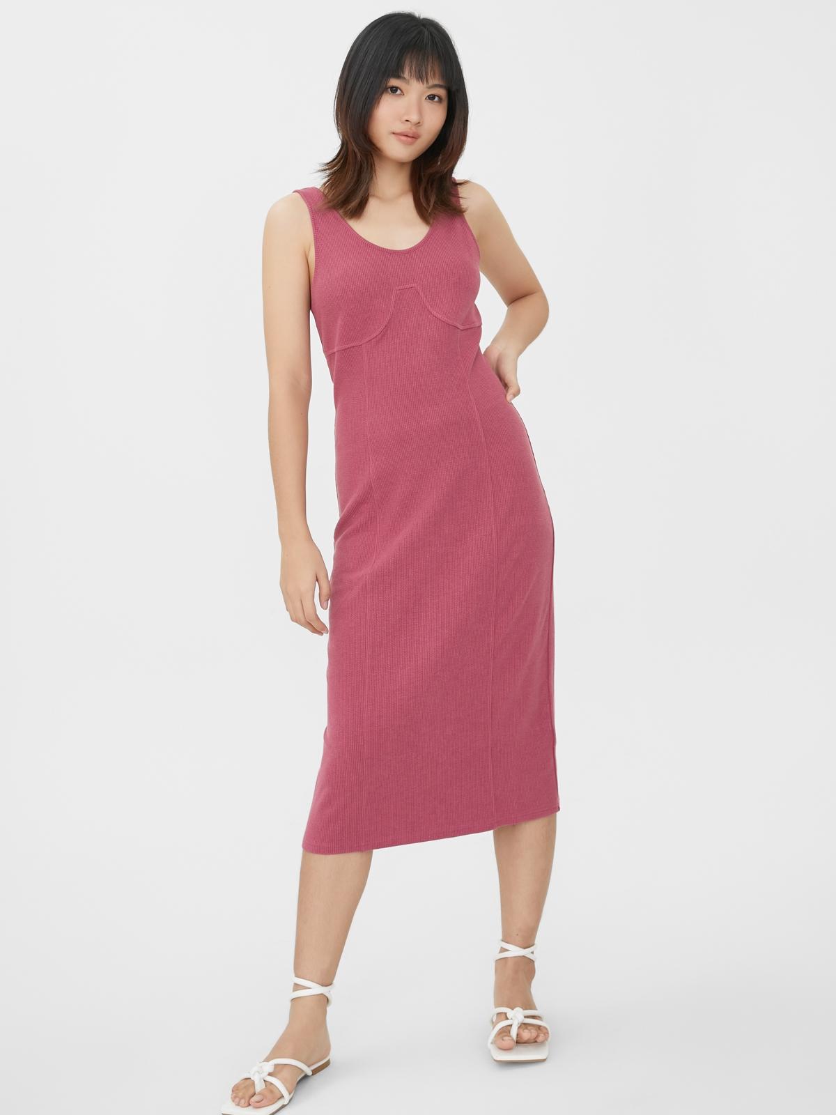 Ribbed Texture Sleeveless Dress - Pink