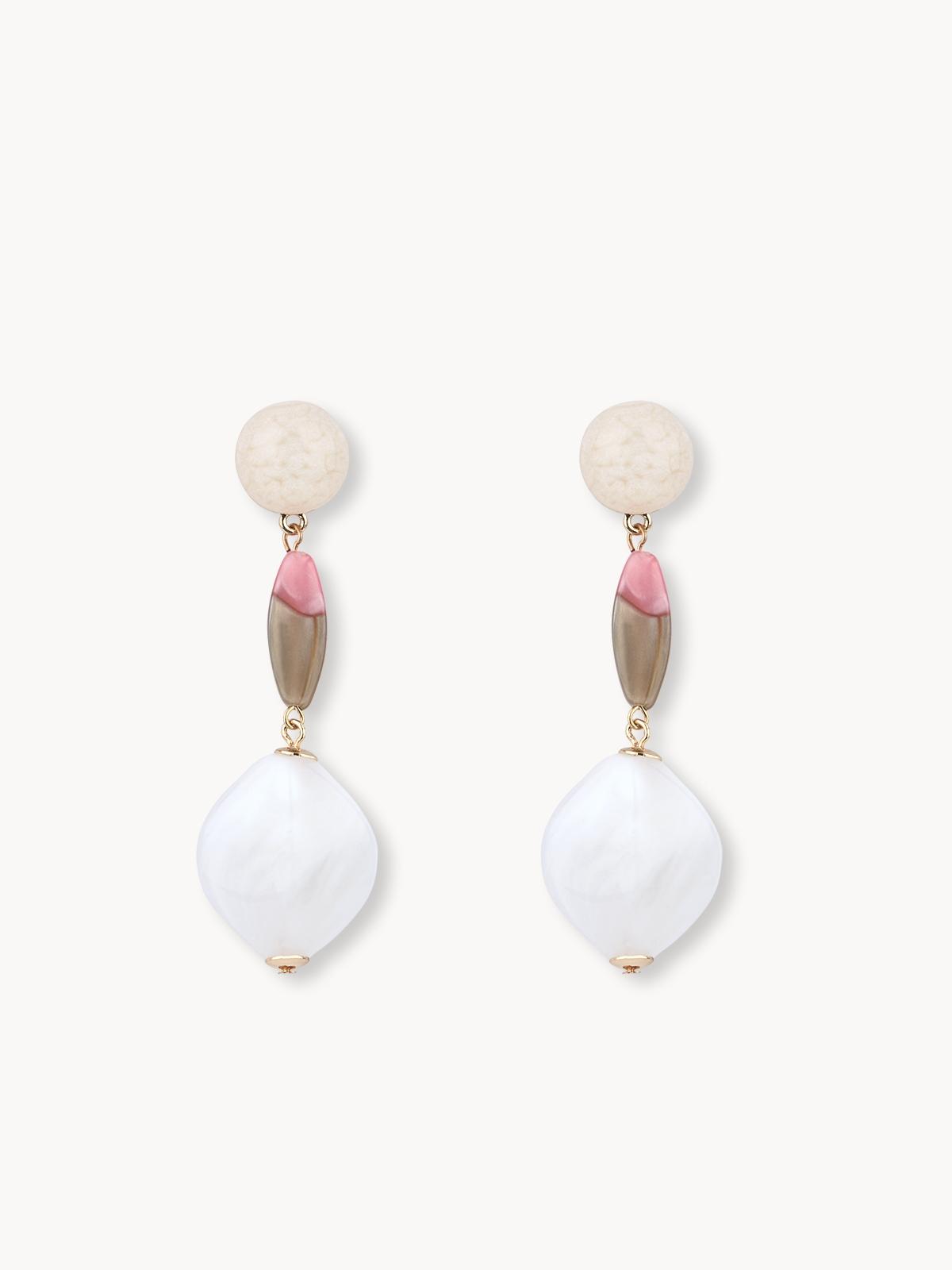 Abstract Stone Link Earrings - White