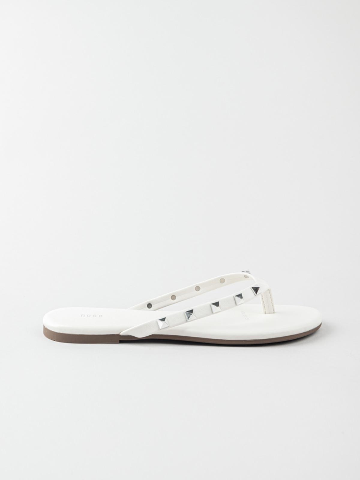 Studded Flat Thong - White
