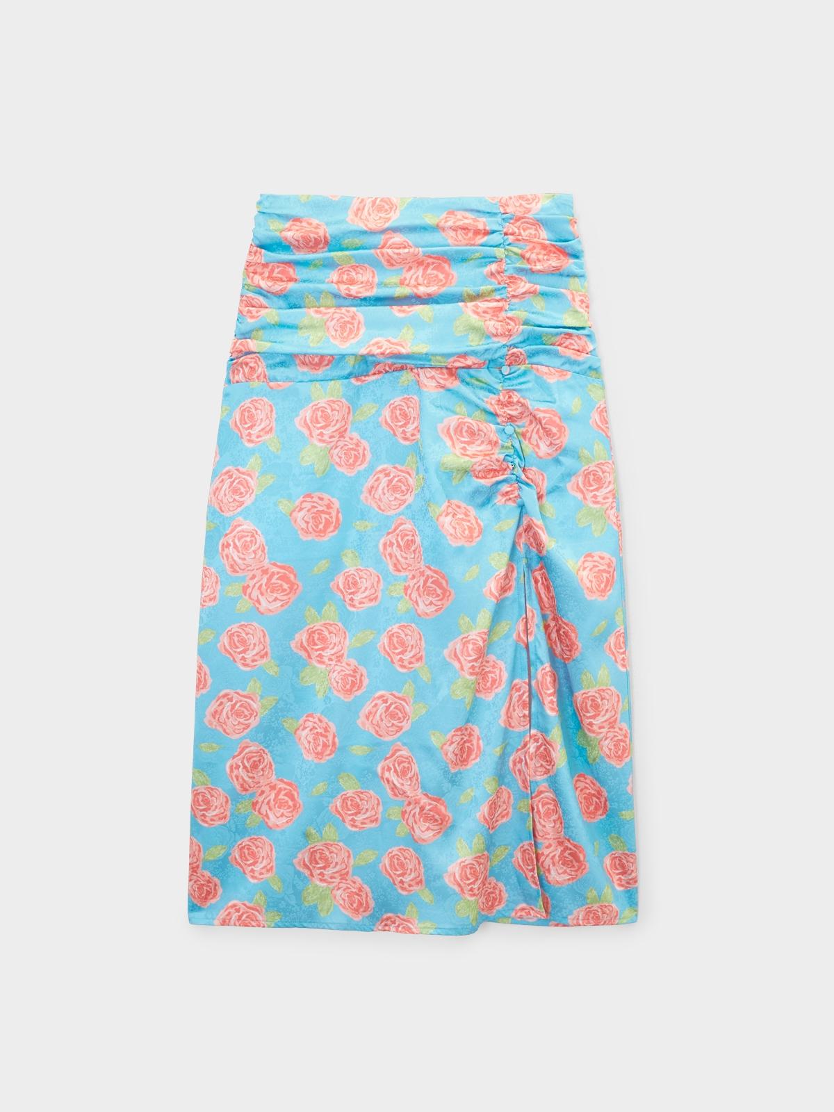 Flower Print Midi Skirt - Blue