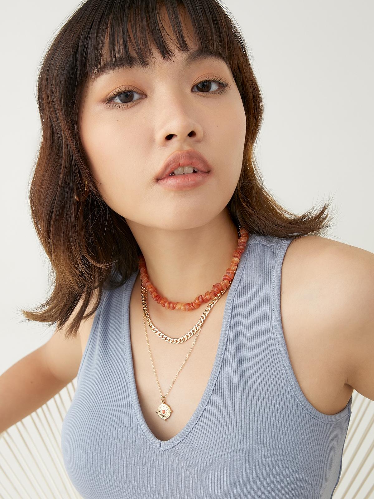 Layered Crystal Necklace - Orange
