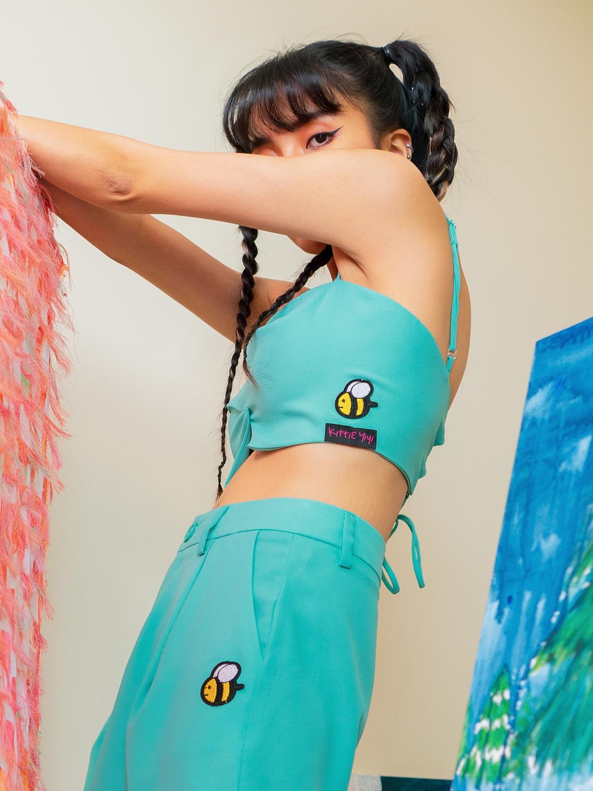 Folded Lines Crop Top - Turquoise