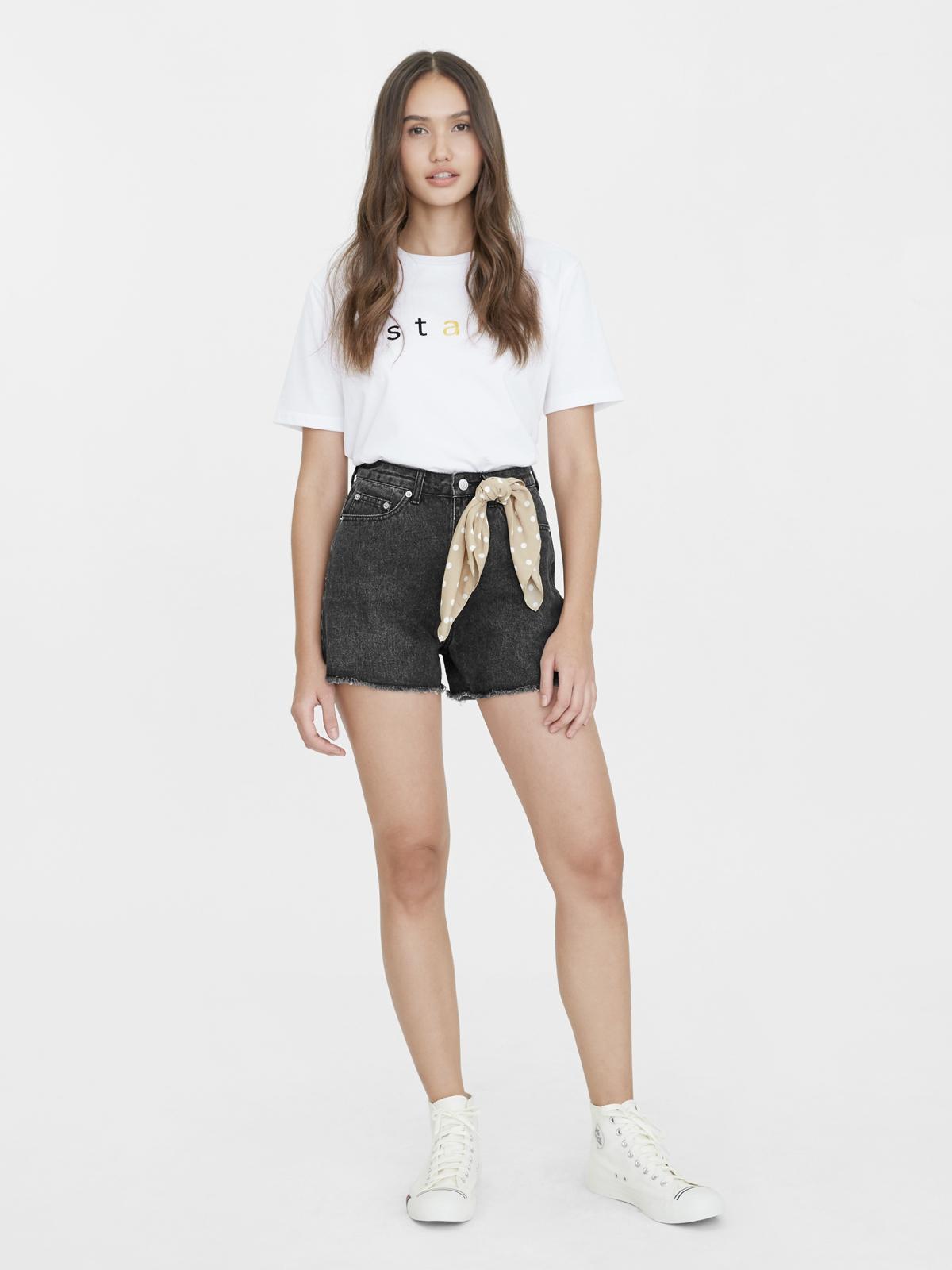 Raw Hem Scarf Tie Denim Shorts - Black