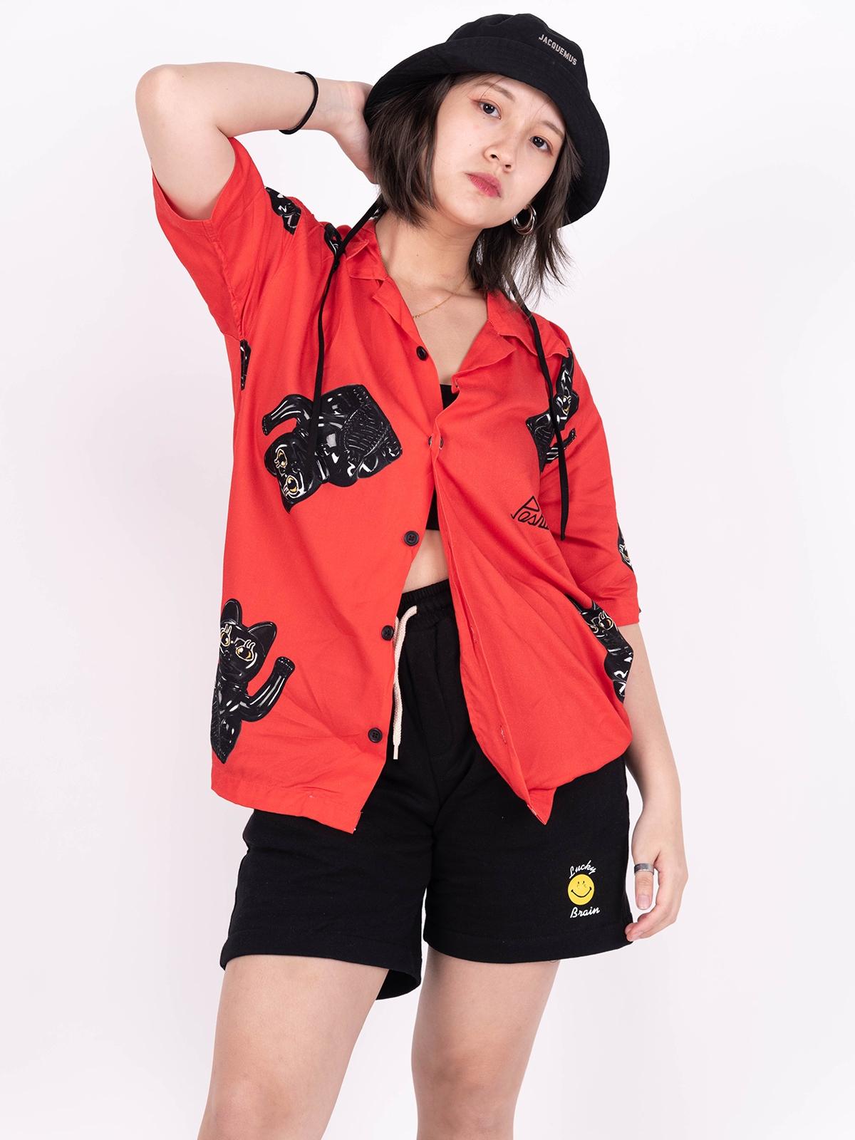 Bless Graphic Print Shirt - Red