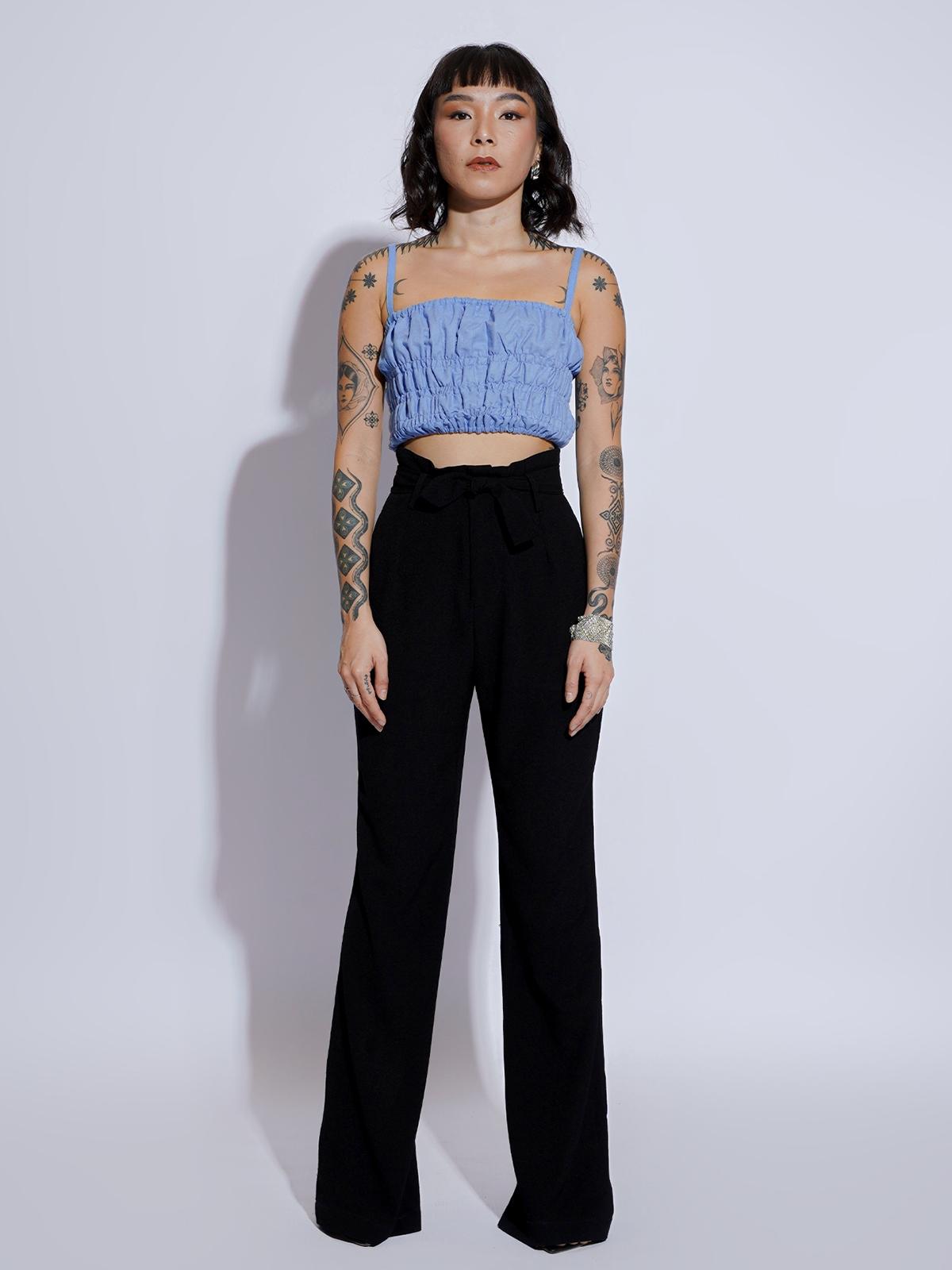 Paloma Shirred Cropped Top - Blue