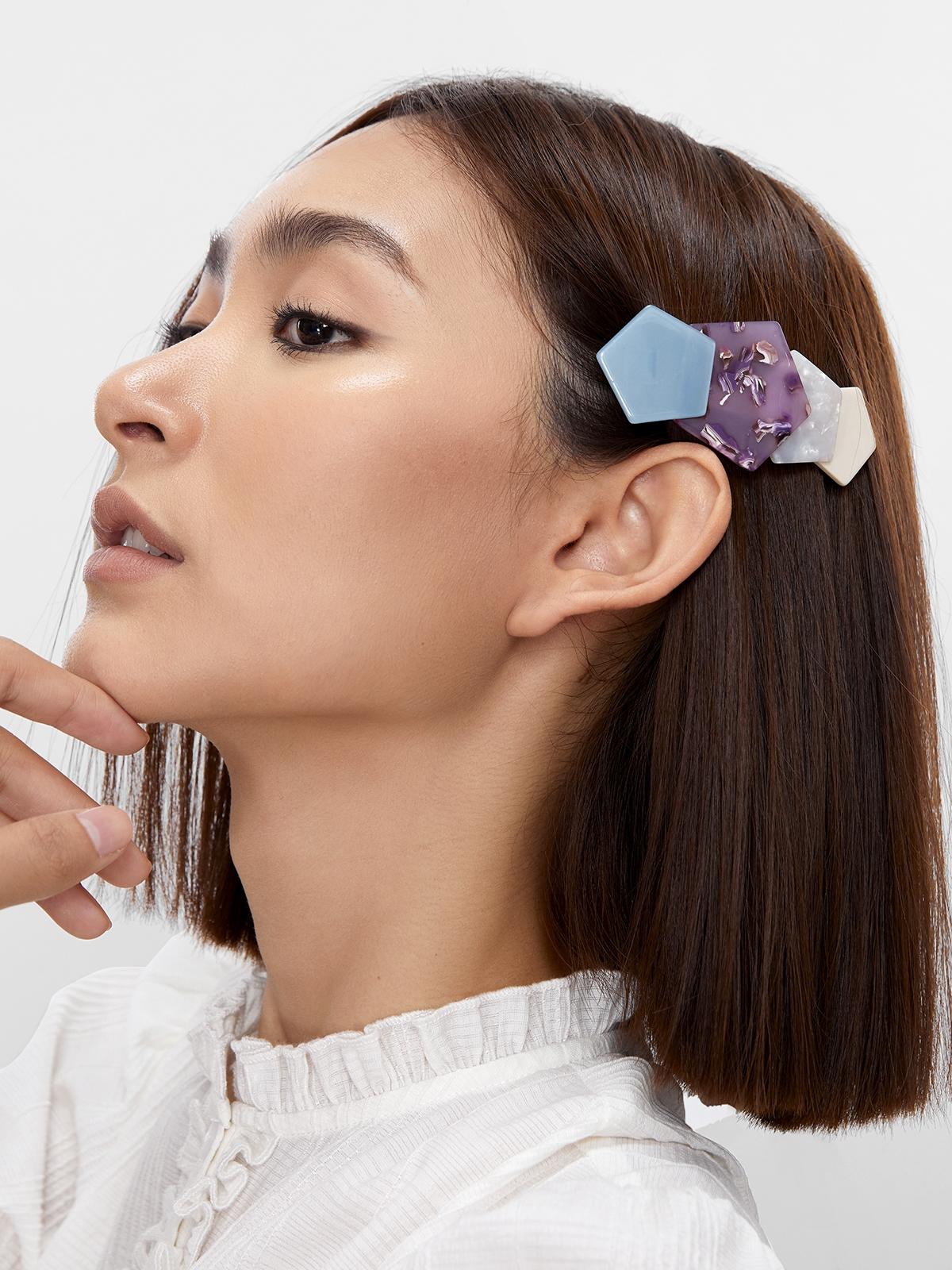 Pentagon Detail Hair Clip - Purple