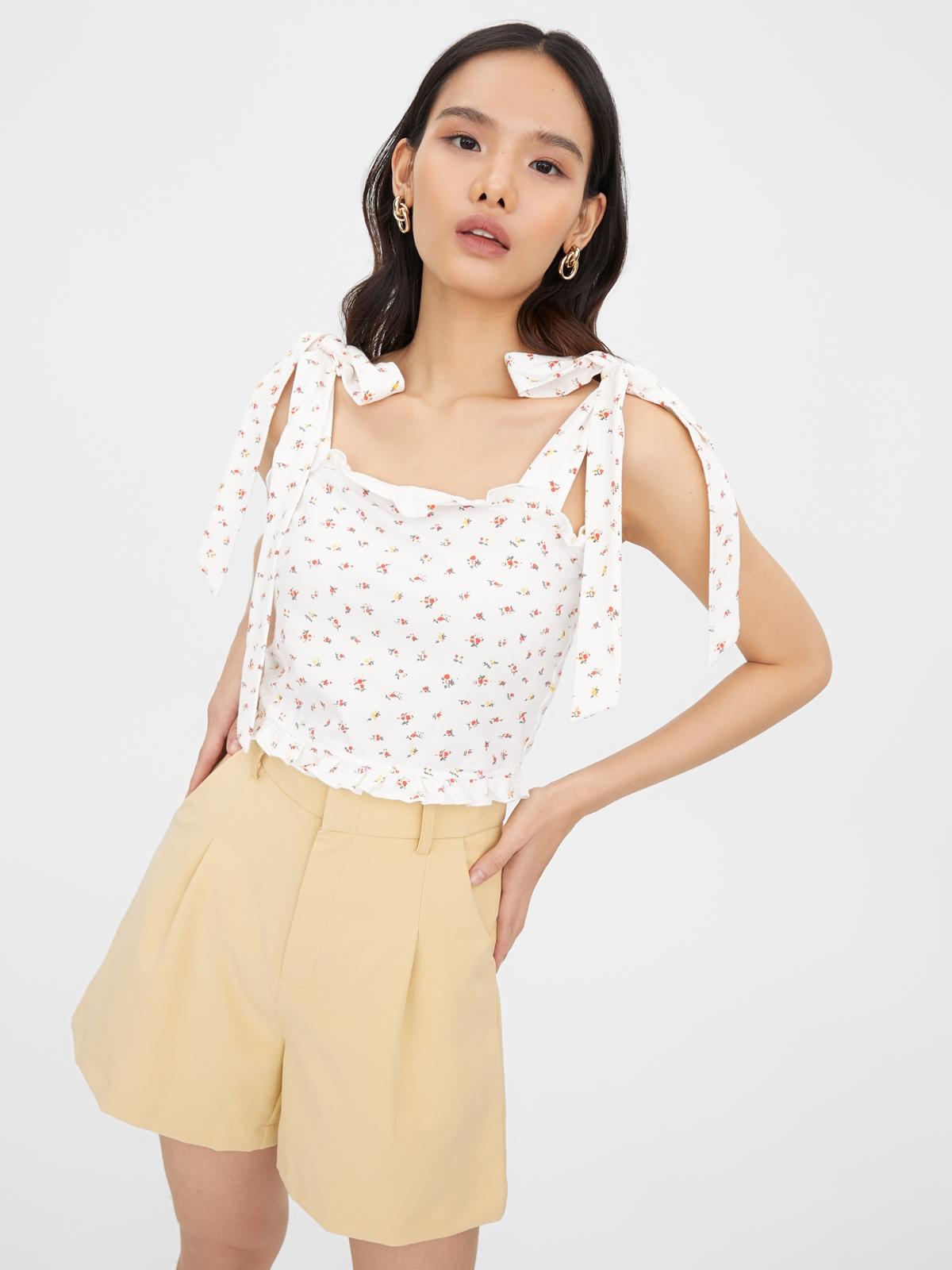 Flower Tie Shoulder Cami Top - White